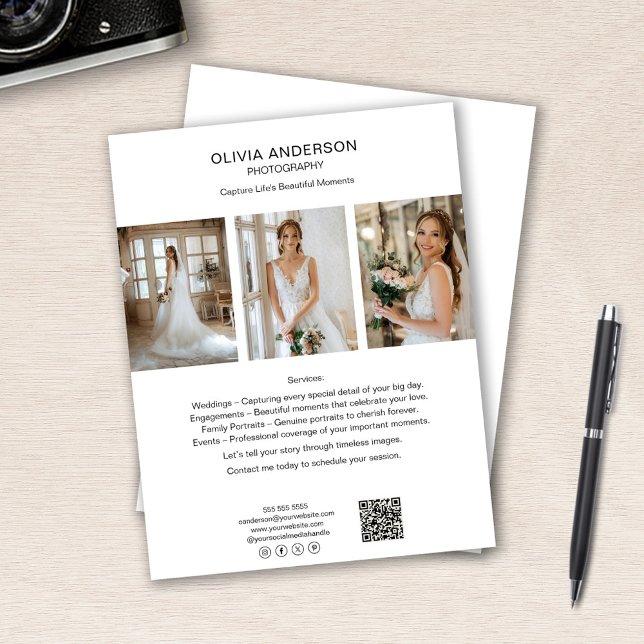 Photographer Photo QR Social Media White Business Flyer (Photographer Photo QR Social Media White Business Flyer)
