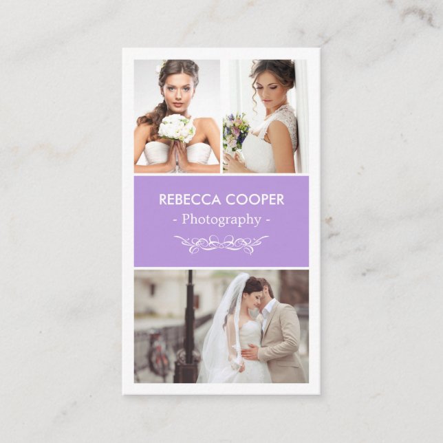 Photographer Photo Showcase - Chic Lavender Purple Business Card (Front)