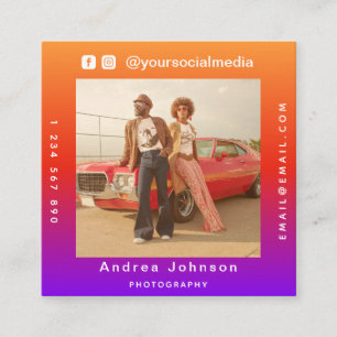 Photographer Photo Social Media & QR Code Modern Square Business Card