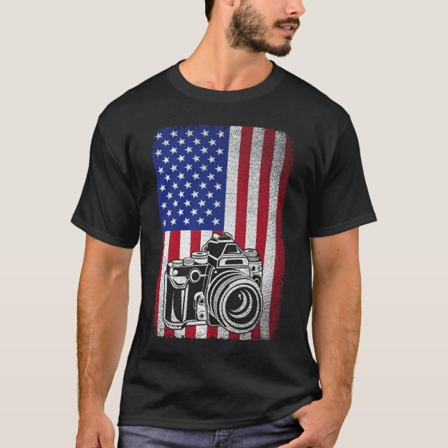 Photographer Photography Lover American Flag  T-Shirt (Front)