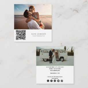 Photographer Photos QR Code Social Media Icons  Square Business Card