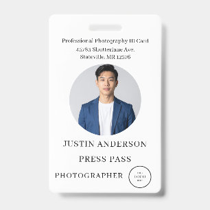 Photographer Press Journalist Id Card Custom Badge