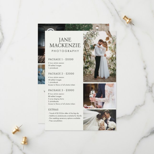 Photographer | Price List Services | Flat Card (Front/Back In Situ)