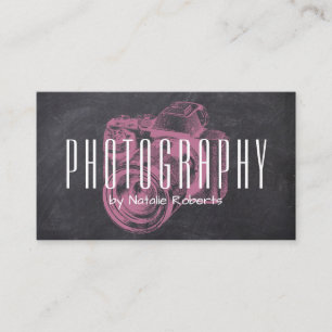 Photographer Professional Pink Camera Chalkboard Business Card