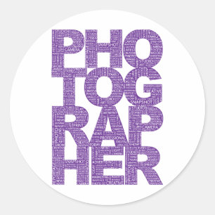 Photographer - Purple Text Classic Round Sticker