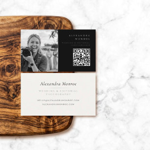 Photographer QR Code Black & Silver Business Card