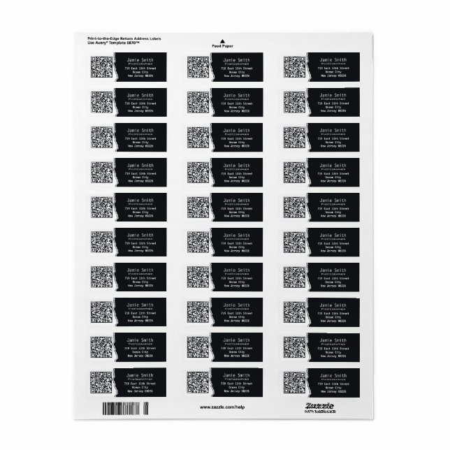  Photographer QR Code White & Black Return Address (Full Sheet)