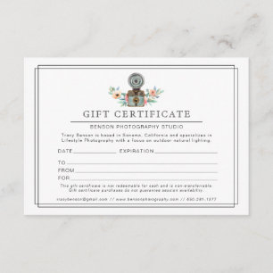 Photographer Retro Camera Logo   Gift Certificate