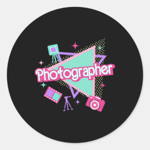 Photographer Retro Pink Photography Men Women Chri Classic Round Sticker