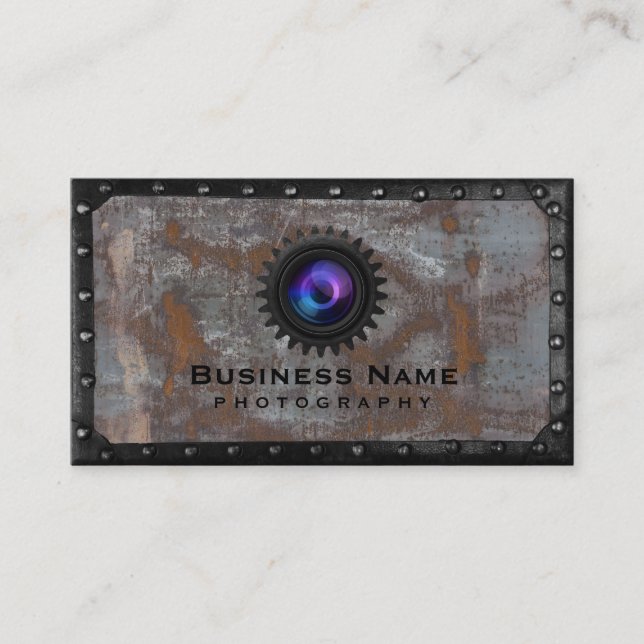 Photographer Rusty Metal Framed Photography Business Card (Front)