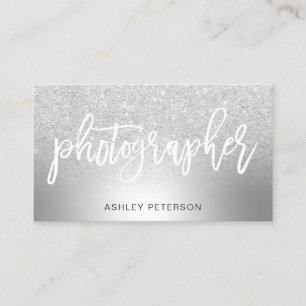 photographer silver glitter ombre metallic foil business card
