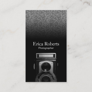 Photographer Vintage Camera Modern Silver Sequins Business Card