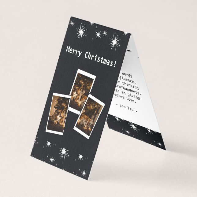 Photographer White & Black Christmas Stars Card (Front)