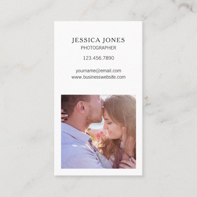 Photographer White Square Photo Simple Minimalist Business Card (Front)