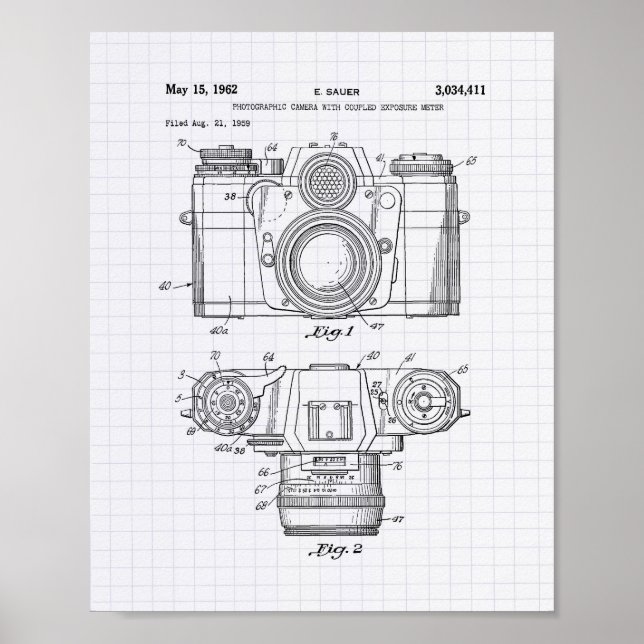 Photographic Camera 1959 Patent Art - Lined Peper Poster (Front)