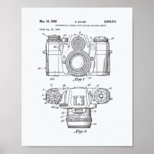 Photographic Camera 1959 Patent Art - White Paper Poster