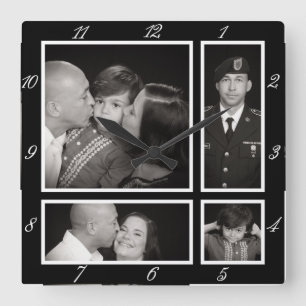 Photographic Collage Four Modern Family Decor Square Wall Clock