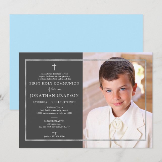 Photographic First Holy Communion Silver Invitation (Front/Back)