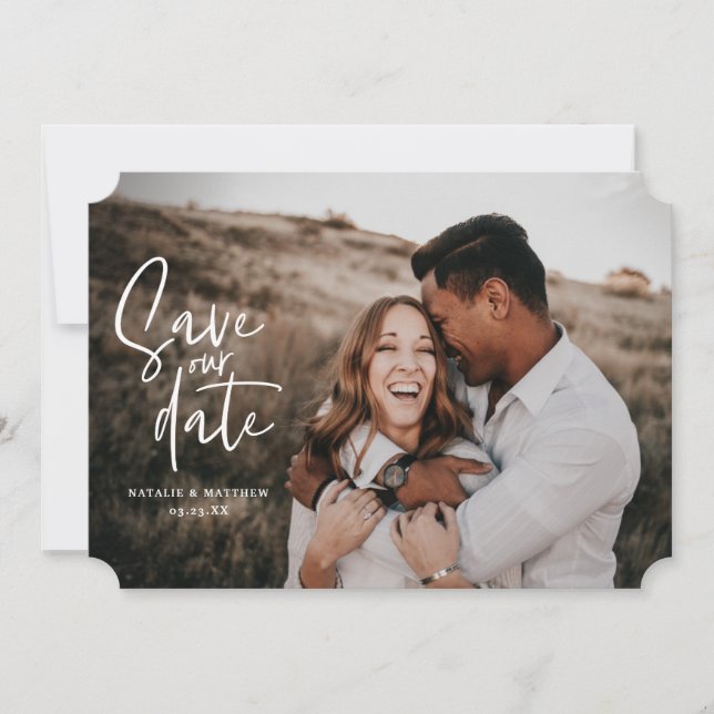 Photographic floral geometric wedding photo save the date (Front)