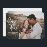 Photographic floral geometric wedding photo save the date<br><div class="desc">Photographic floral geometric wedding photo save the date. In purples,  pinks,  browns and green. Modern take on rustic wedding with script handwriting.</div>