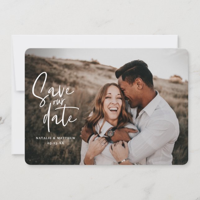 Photographic floral geometric wedding photo save the date (Front)