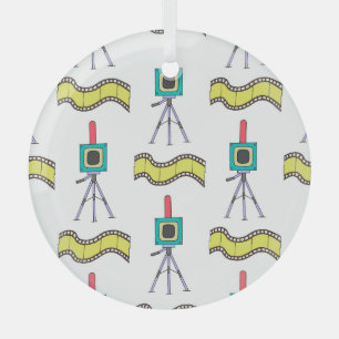 Photographic Journey: Vintage Camera Pattern Glass Tree Decoration