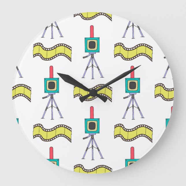 Photographic Journey: Vintage Camera Pattern Large Clock (Front)