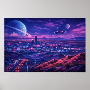 Photographic Landscape Neon Art Edited Poster