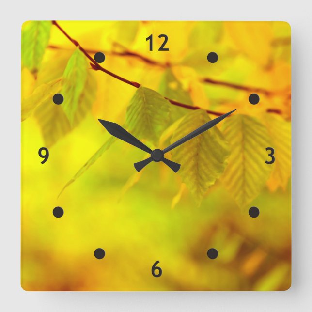 Photography - autumn beech leaves + your ideas square wall clock (Front)