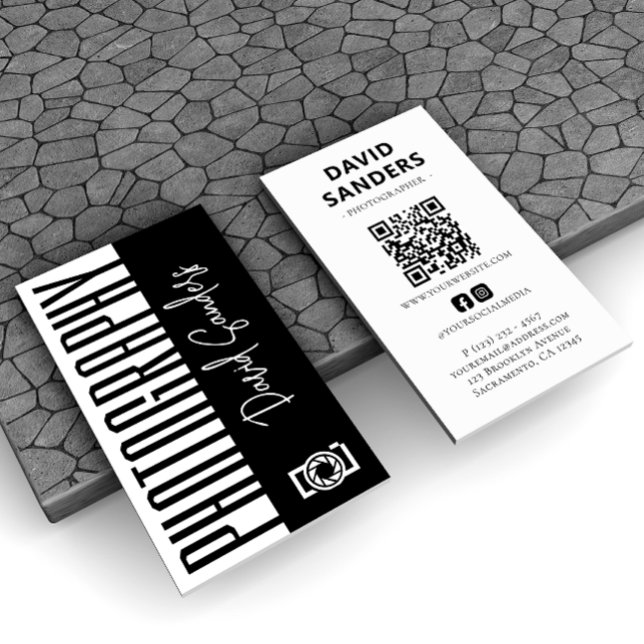 Photography Black & White QR Code  Business Card (Creator Uploaded)