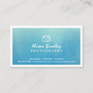 Photography Blue Watercolor Wedding Photo Showcase Business Card