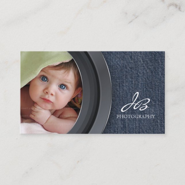 Photography Business Card Denim Photo Template (Front)
