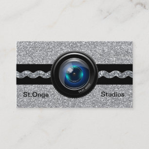 Photography Business Card Silver Elegant Monogram