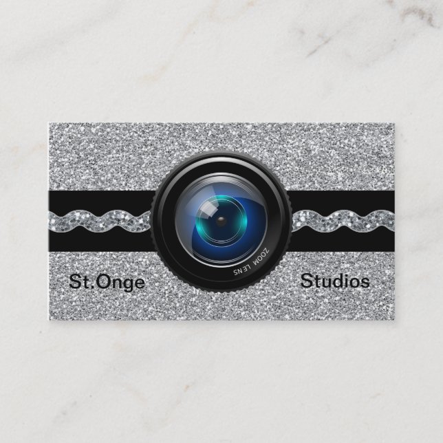 Photography Business Card Silver Elegant Monogram (Front)