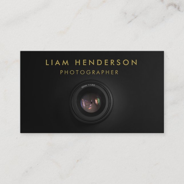 Photography Business Cards Black Gold Photographer (Front)
