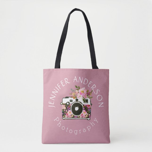 Photography Business Company Name Floral Camera Tote Bag (Front)