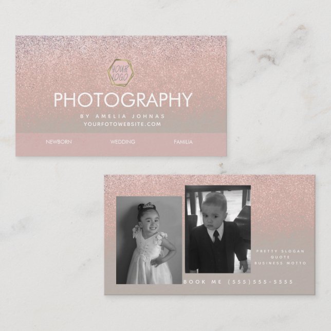 Photography Business Ombre Glitter Your Logo  Business Card (Front/Back)