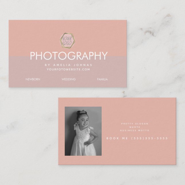 Photography Business Pink Blush Colorblock Business Card (Front/Back)