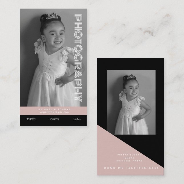 Photography Business Shapes Block Black Blush Business Card (Front/Back)