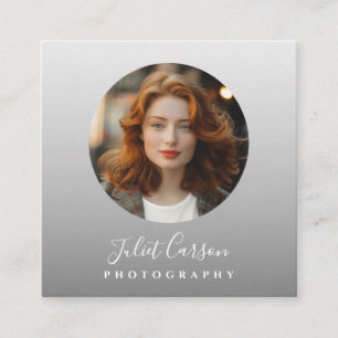 Photography Calligraphy Script Circle Photo   Square Business Card