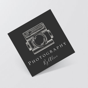 Photography Camera Drawn Outline Black & White Square Business Card
