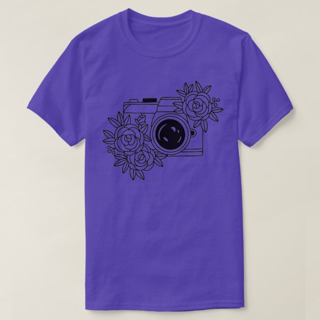 Photography Camera Floral Trendy  T-Shirt (Design Front)