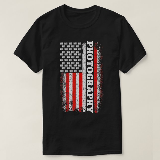 Photography Camera Lens American Flag Photography  T-Shirt (Design Front)