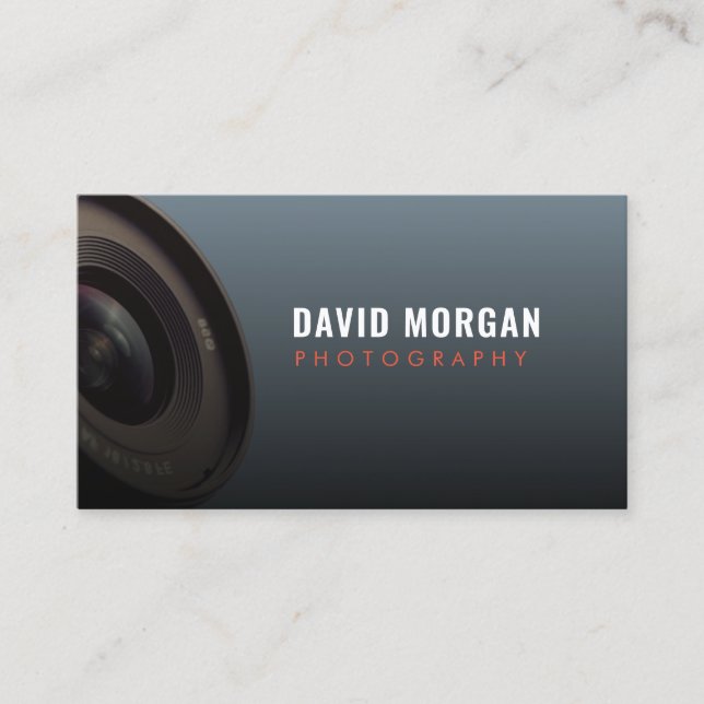 Photography Camera Lens Dusty Blue  Business Card (Front)