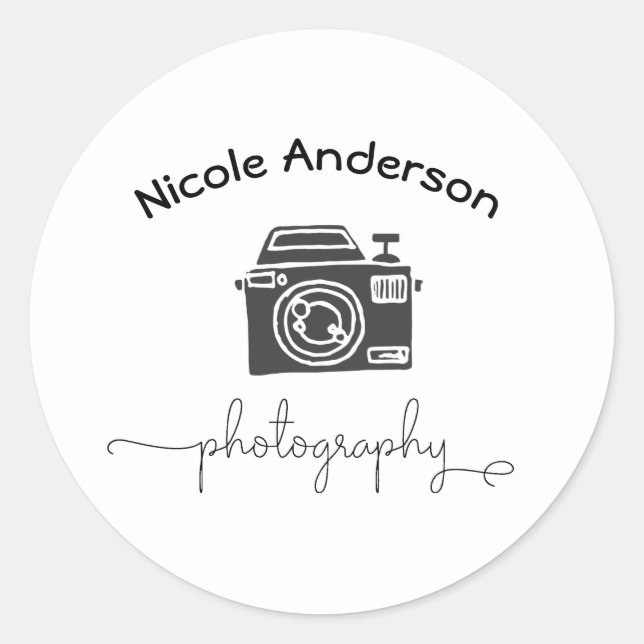 Photography Camera Modern Minimal Logo Classic Round Sticker (Front)