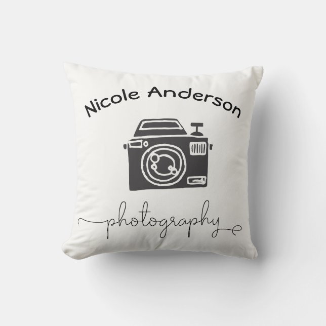 Photography Camera Modern Minimal Logo Graphic Cushion (Front)