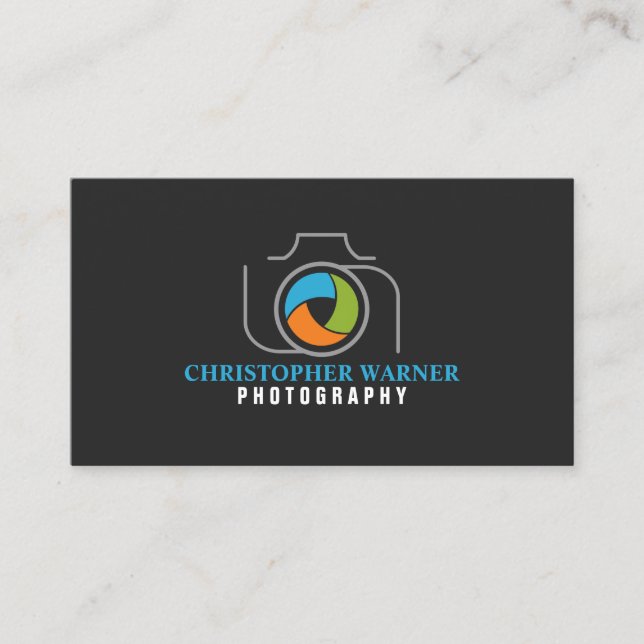 Photography Camera Shutter Green Orange Blue Grey Business Card (Front)
