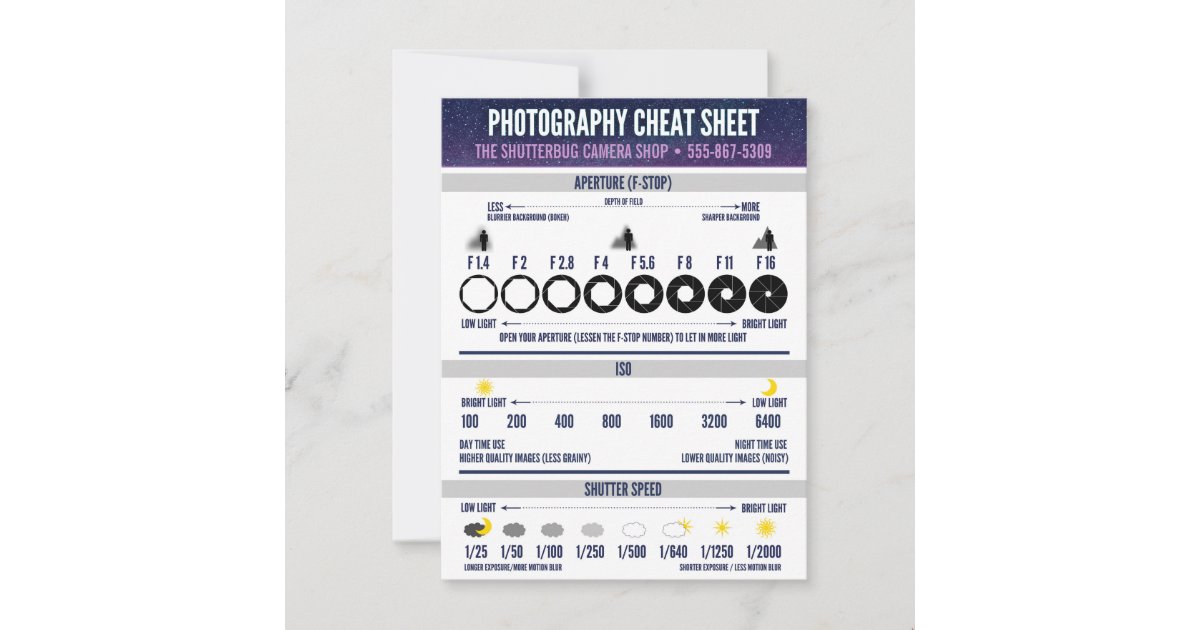 Photography Cheat Sheet Custom Advice Card | Zazzle.co.uk