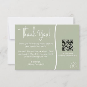 Photography Client Thank You Photo Voucher QR code Card