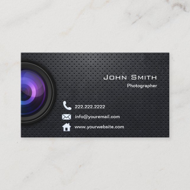 Photography Cool Black Metal Professional Business Card (Front)